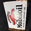 Gargoyle Mobiloil Vacuum Oil Company Enamel Flange Sign. White flanged enamel sign with red Image - 5