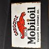 Gargoyle Mobiloil Vacuum Oil Company Enamel Flange Sign. White flanged enamel sign with red Image - 6