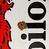 Gargoyle Mobiloil Vacuum Oil Company Enamel Flange Sign. White flanged enamel sign with red Image - 9