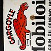 Gargoyle Mobiloil Vacuum Oil Company Enamel Flange Sign. White flanged enamel sign with red Image - 10
