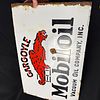 Gargoyle Mobiloil Vacuum Oil Company Enamel Flange Sign. White flanged enamel sign with red Image - 11