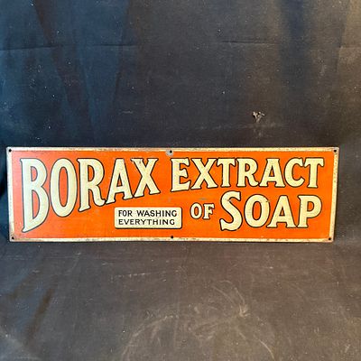 Borax Extract of Soap Lithographed Tin Advertising Sign. Early-to-mid 20th-century tin sign for 