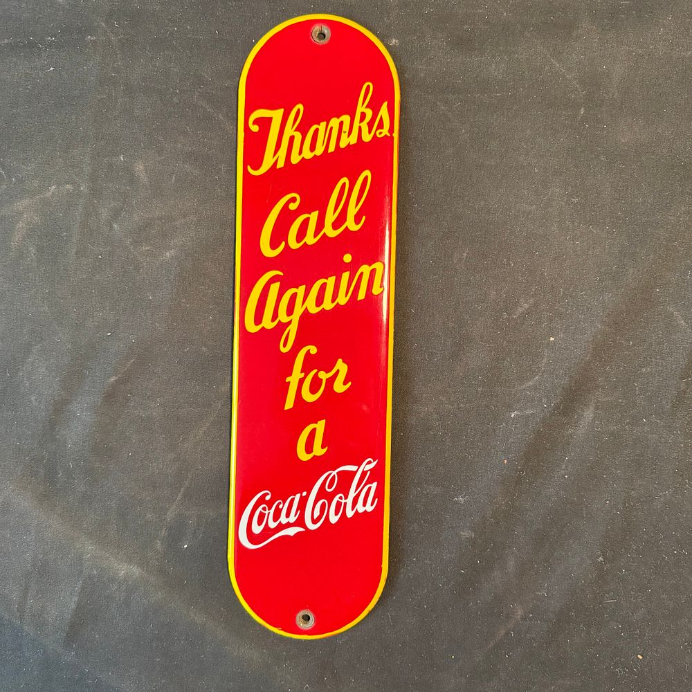 Lot 159: Coca-Cola Enamel Door Push Sign