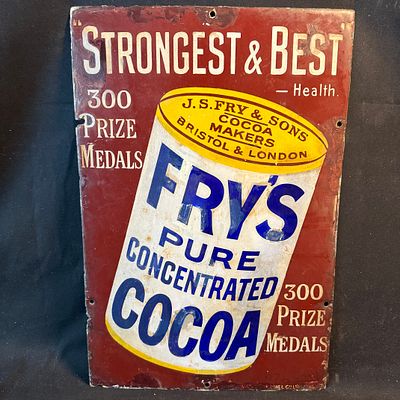 J.S. Fry & Sons Enamel Advertising Sign. Early 20th-century rectangular enamel sign for Frys 