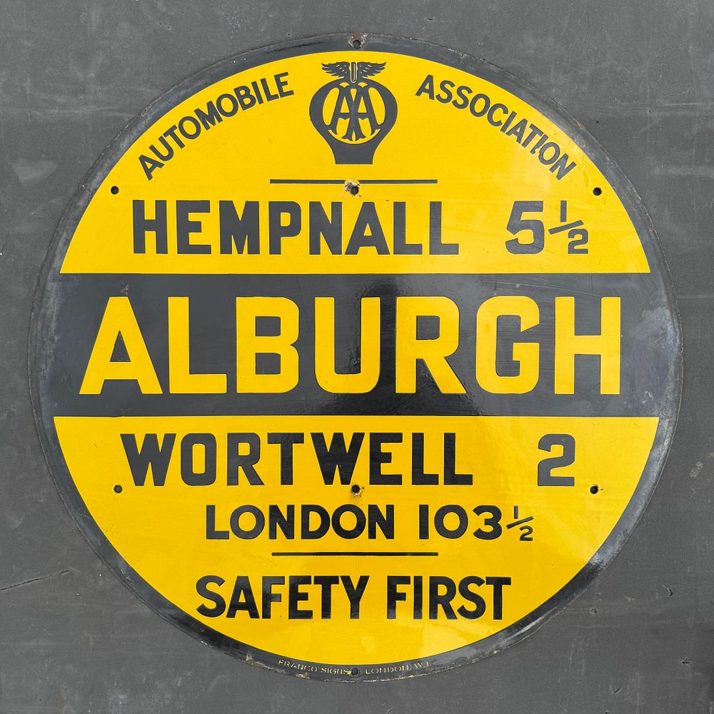 Lot 228: Automobile Association Roadside Directional Enamel Sign