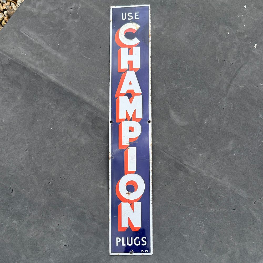 Lot 230: Champion Spark Plugs Vertical Door Push Enamel Sign