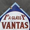 Vantas Enamel Advertising Sign. Diamond-shaped with cobalt blue background and soda fountain Image - 1