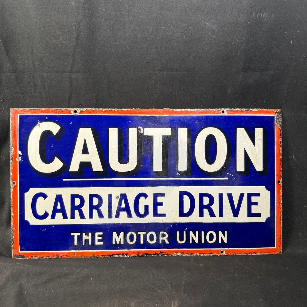 Lot 231: Motor Union Caution Carriage Drive Enamel Sign