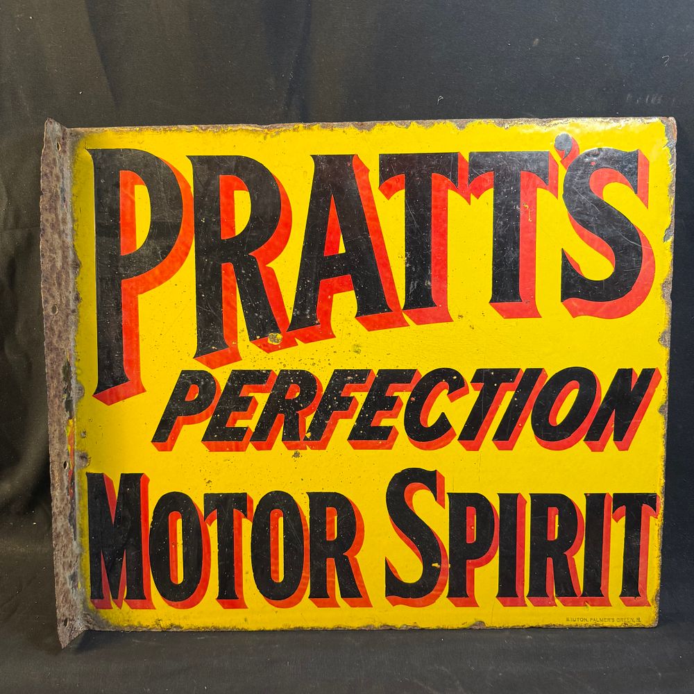 Lot 213: Pratt's Perfection Motor Spirit Enamel Flange Sign