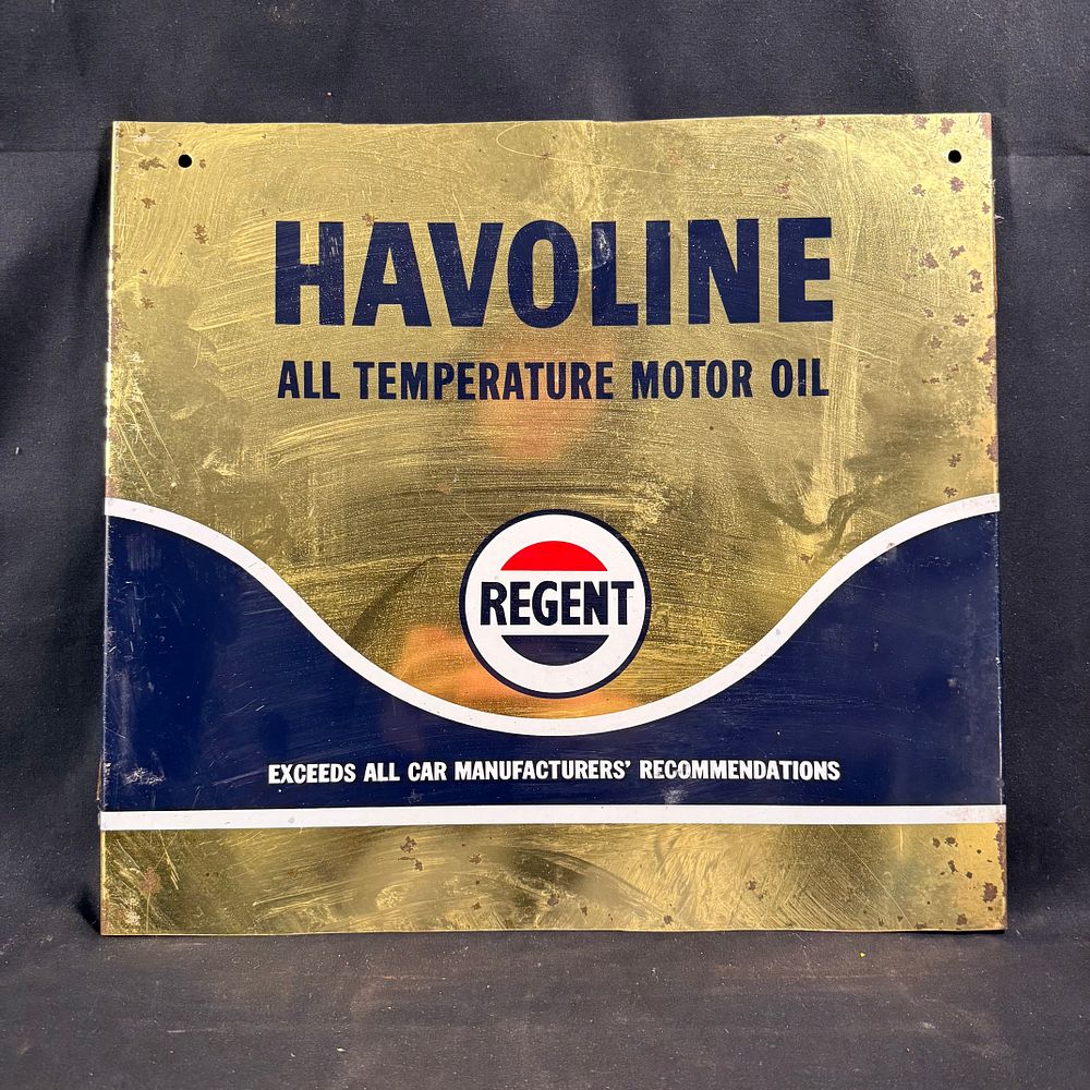 Lot 235: Havoline and Regent Motor Oil Lithographed Tin Advertising Sign