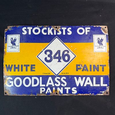 Goodloss Wall Paints Enamel Advertising Sign. Rectangular porcelain enamel sign for Goodlass 