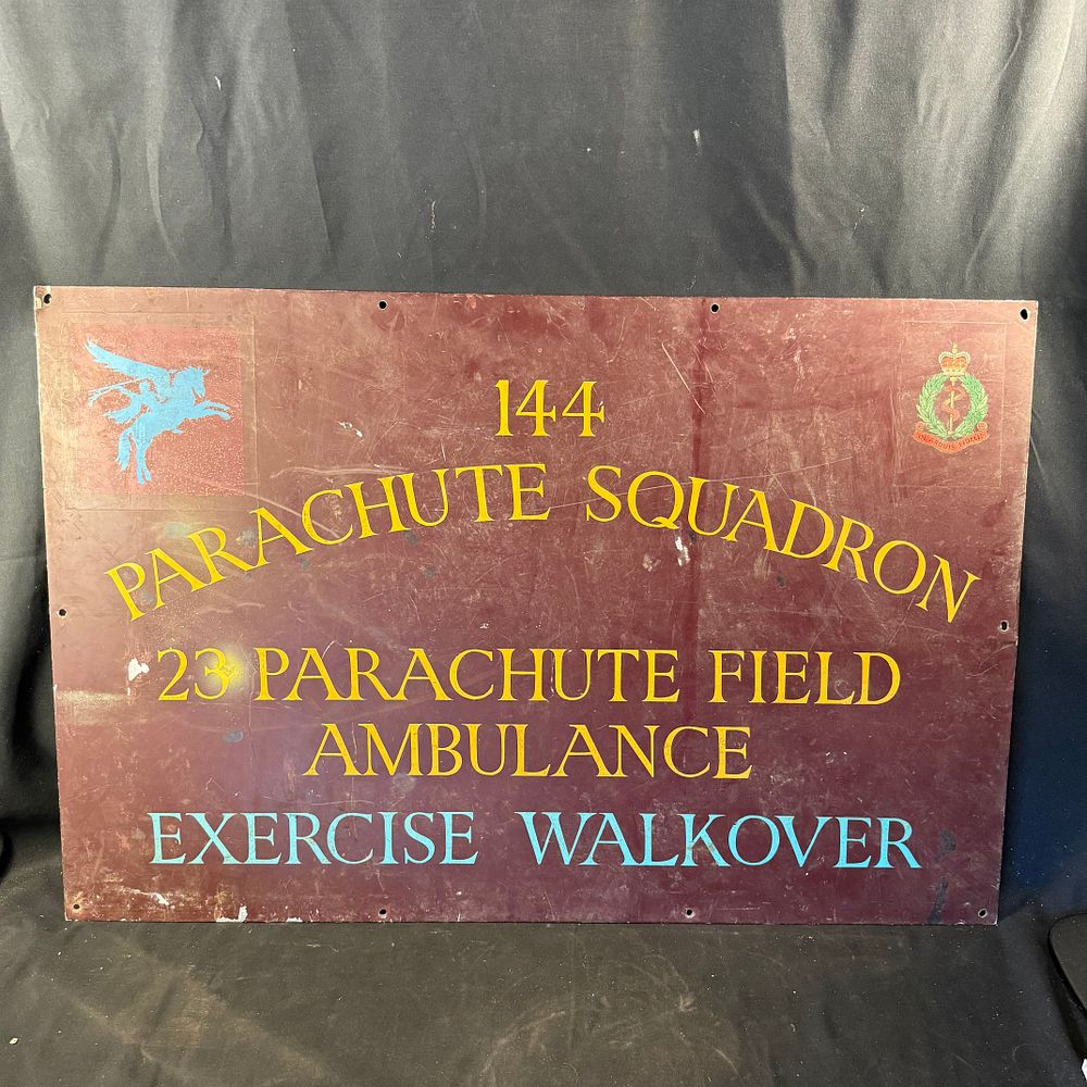 Lot 200: British Airborne Forces Painted Aluminium 144 Parachute Squadron Sign