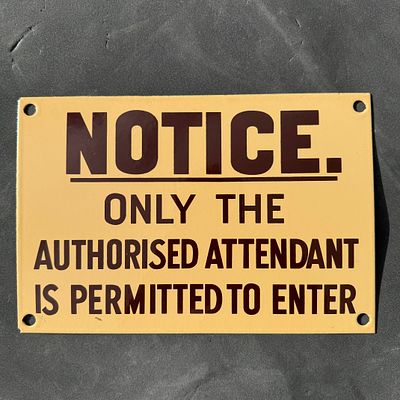Restricted Access Notice Enamel Industrial Sign. Mid-20th-century industrial notice sign in 