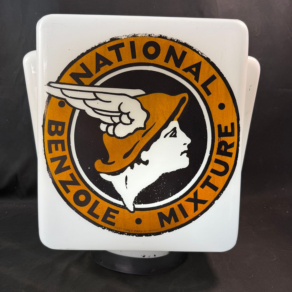 Lot 179: National Benzole Mixture Milk Glass Petrol Pump Globe