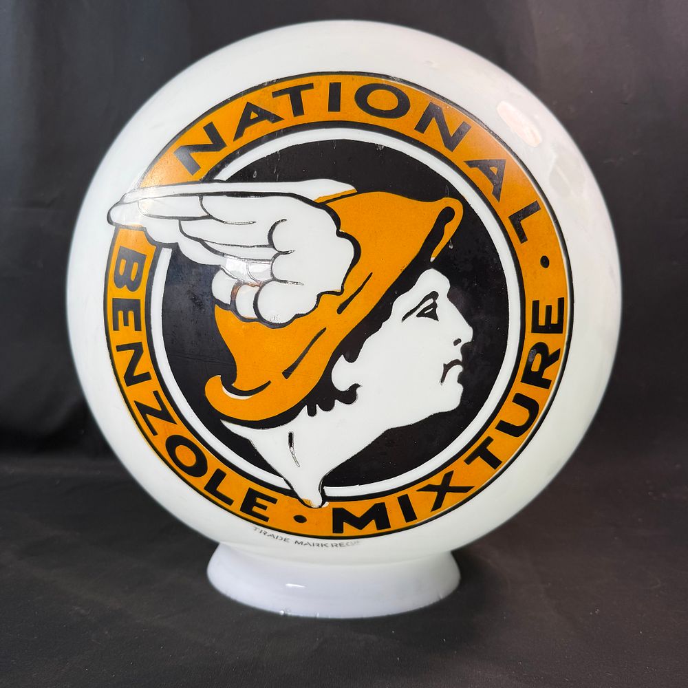 Lot 180: National Benzole Mixture Milk Glass Petrol Pump Globe