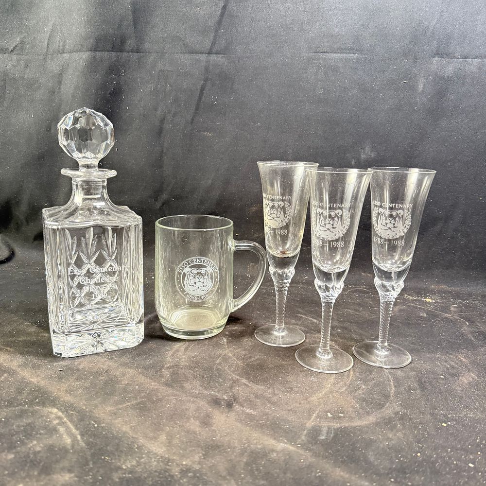 Lot 302: Esso Centenary Commemorative and Award Glassware Collection Crystal and Glass