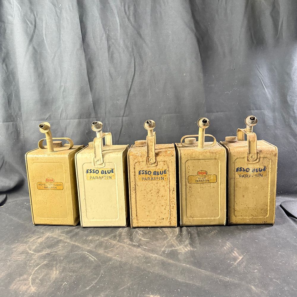Lot 315: Esso Set of Five Paraffin Cans Painted Metal