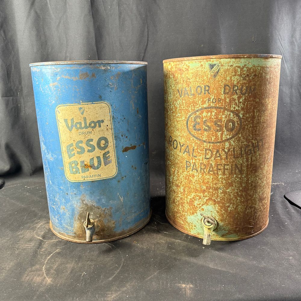 Lot 319: Esso Valor Paraffin Fuel Drums Lithographed Steel