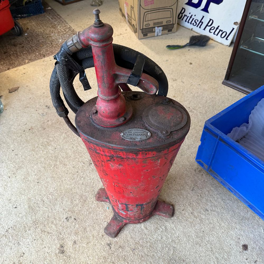Lot 328: Esso Hand-Operated Oil Dispenser Pump Cast Iron and Steel