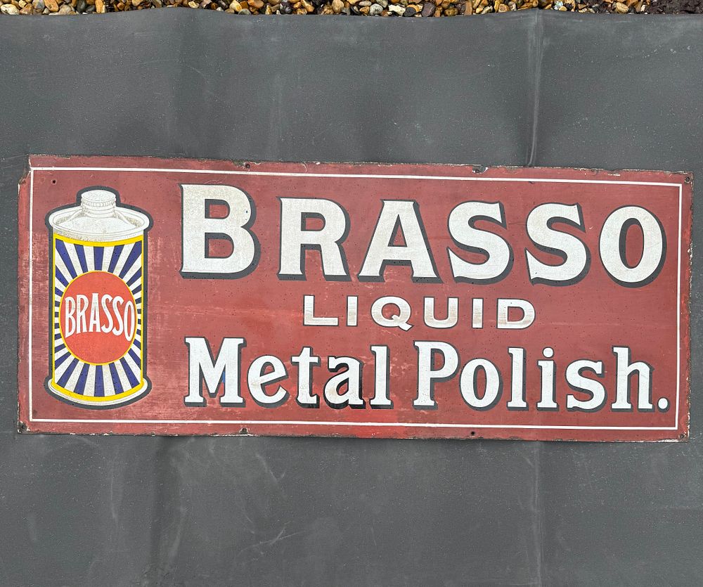 Lot 173f: Large Scale Brasso Liquid Metal Polish Enamel Advertising Sign