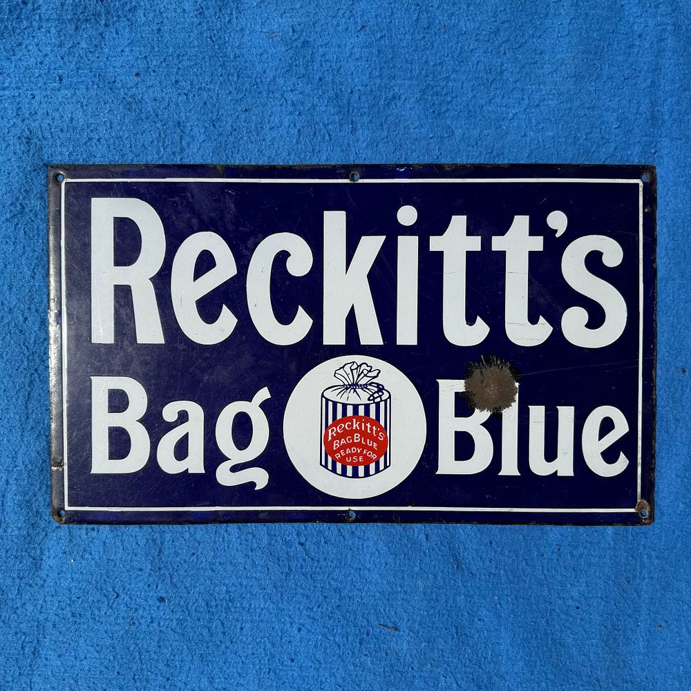 Lot 329: Reckitt's Bag Blue Enamel Advertising Sign