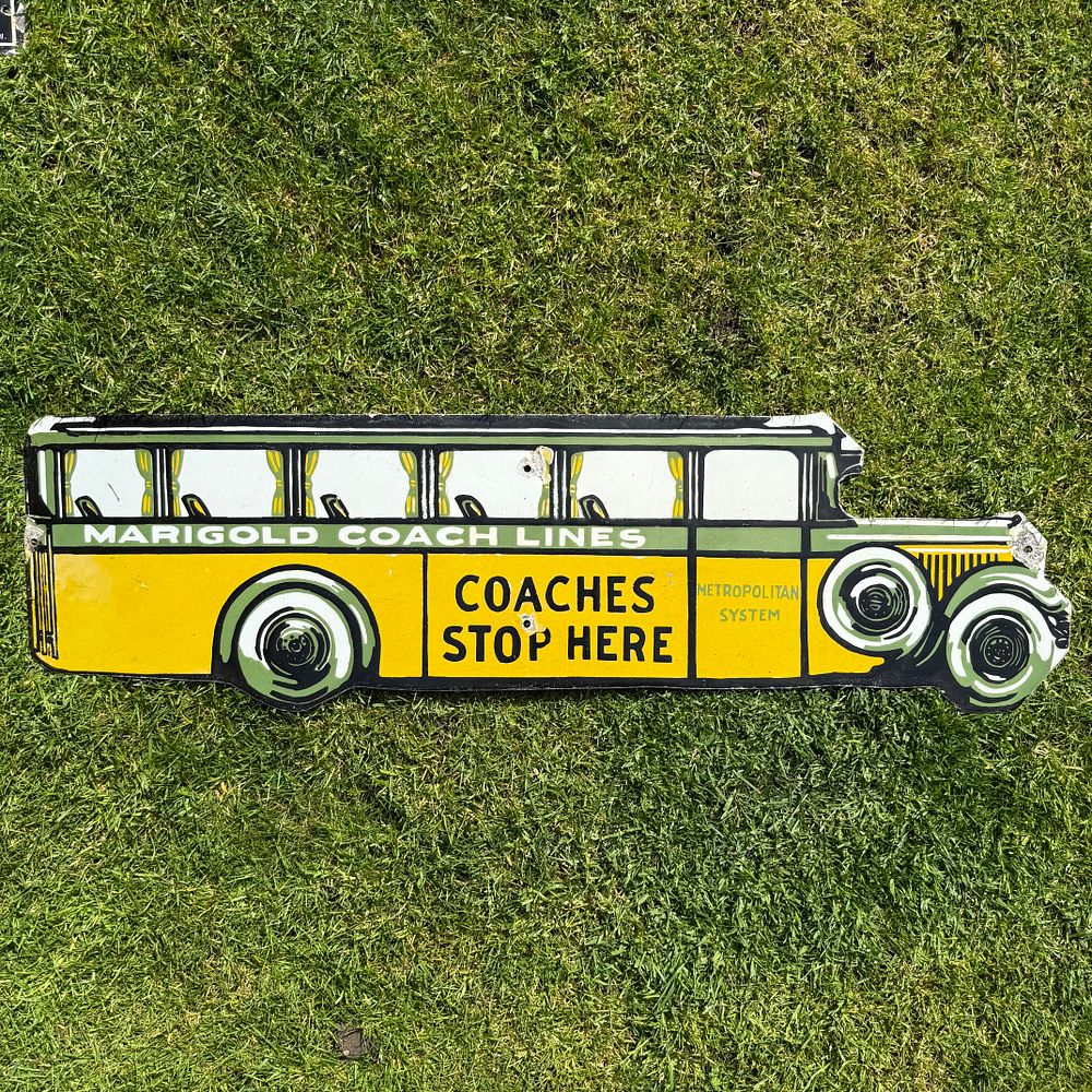 Lot 284: Marigold Coach Lines Enamel Advertising Sign