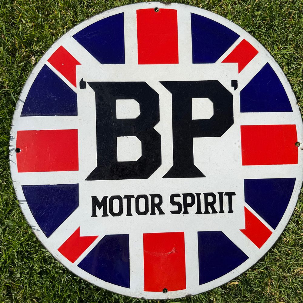 Lot 51: BP Motor Spirit Enamel Advertising Sign