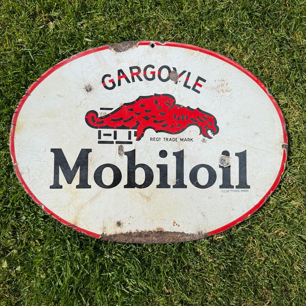 Lot 52: Mobiloil Gargoyle Enamel Advertising Sign