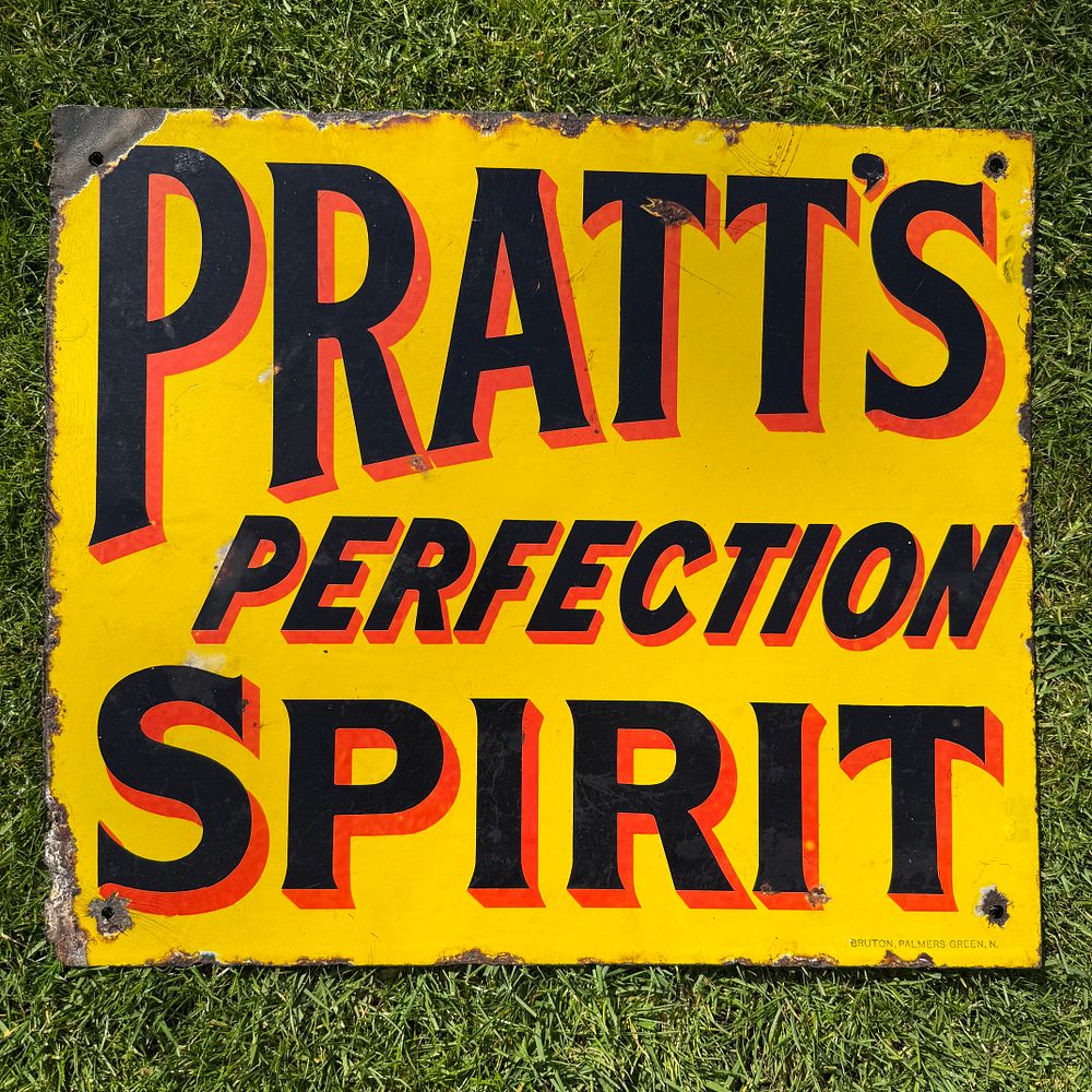 Lot 56: Pratt's Perfection Spirit Double-Sided Enamel Advertising Sign