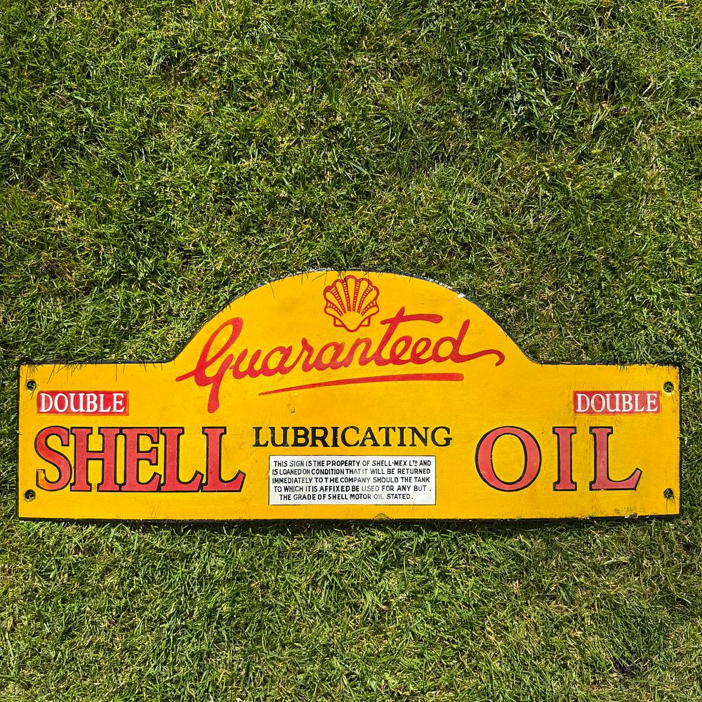 Lot 449: Shell Guaranteed Double Lubricating Oil Motoring Enamel Advertising Sign