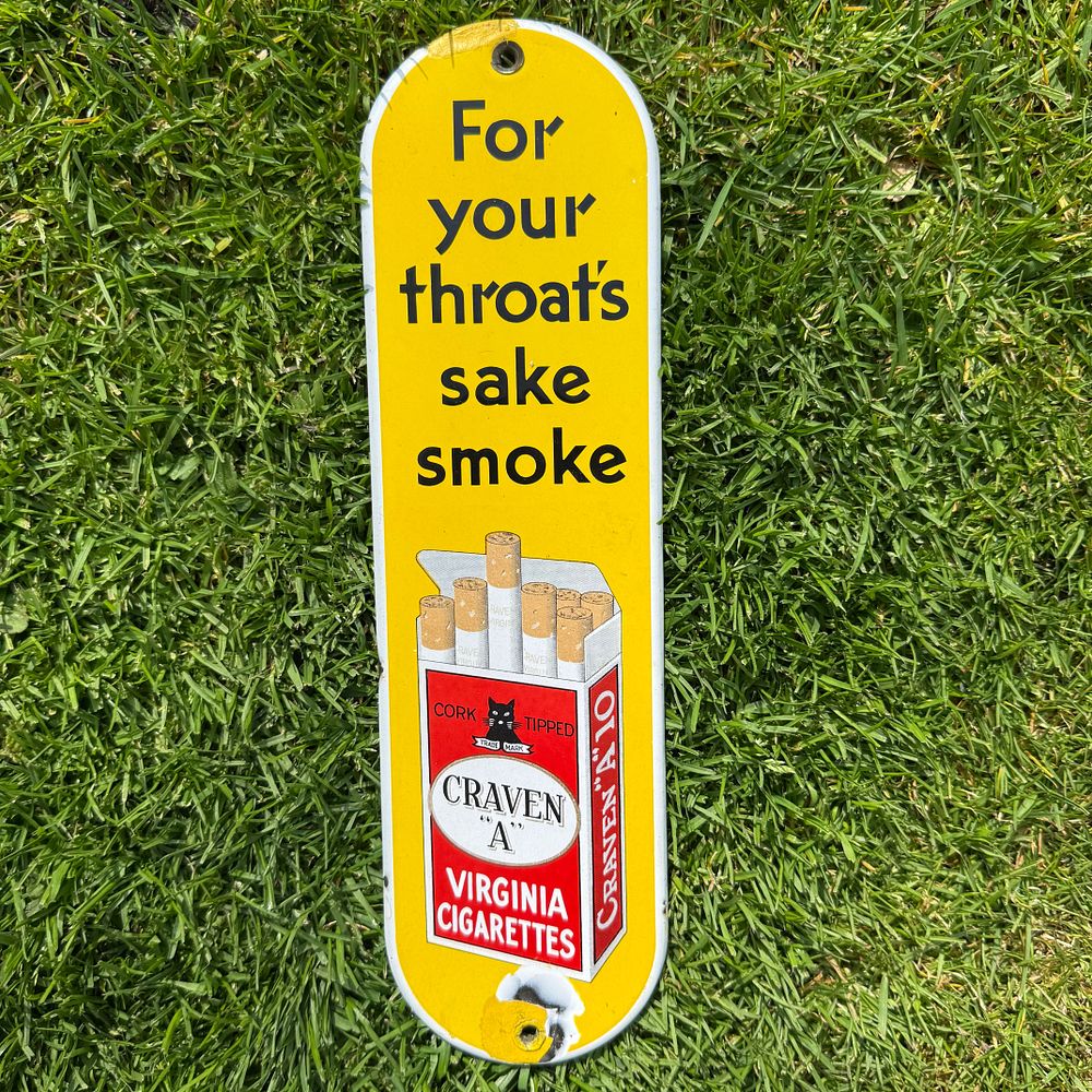 Lot 149: Craven "A" Cigarettes Fingerplate Enamel Advertising Fingerplate