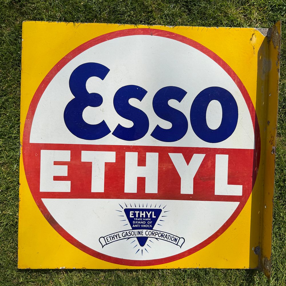 Lot 63: Esso Ethyl Flanged Enamel Advertising Sign