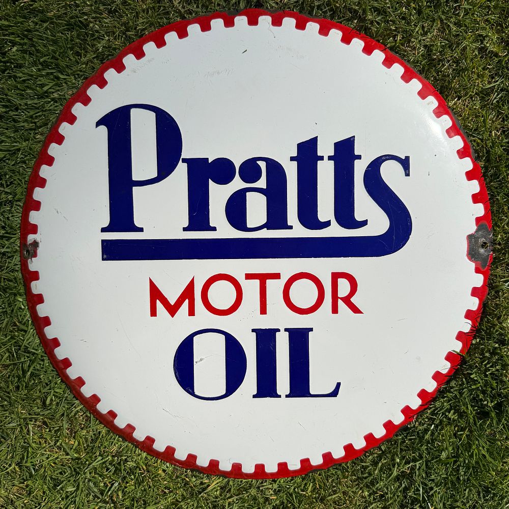 Lot 266: Pratts Motor Oil Enamel Advertising Sign (Reproduction)