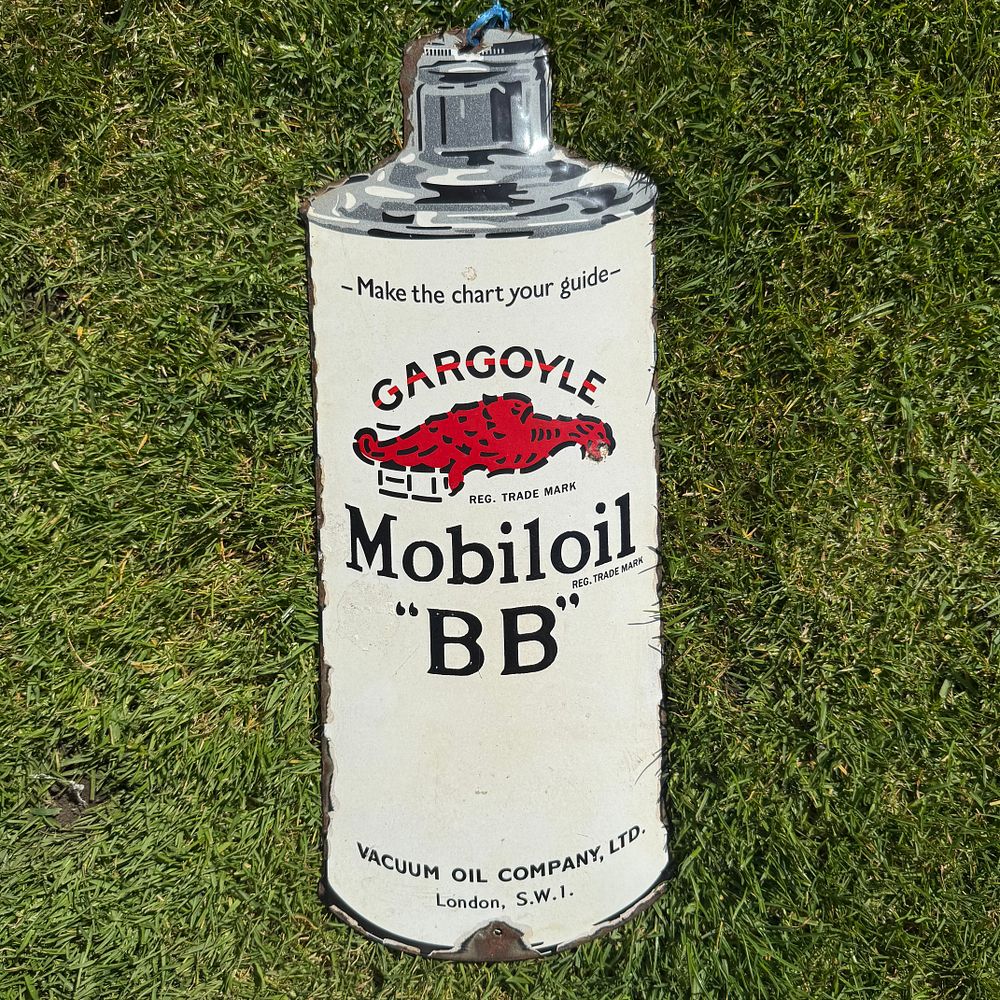 Lot 263: Mobiloil Gargoyle BB Enamel Advertising Sign, we believe is a reproduction