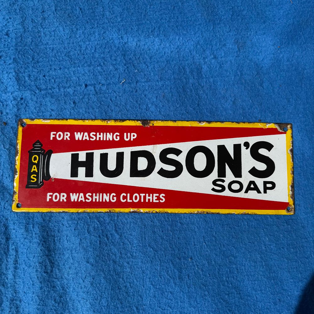 Lot 303: Hudson's Soap Enamel Advertising Sign