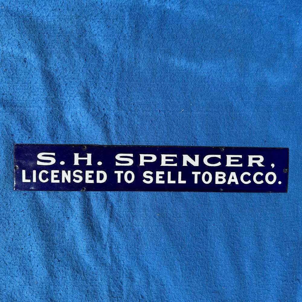 Lot 308: S. H. Spencer Tobacco License Enamel Advertising Sign