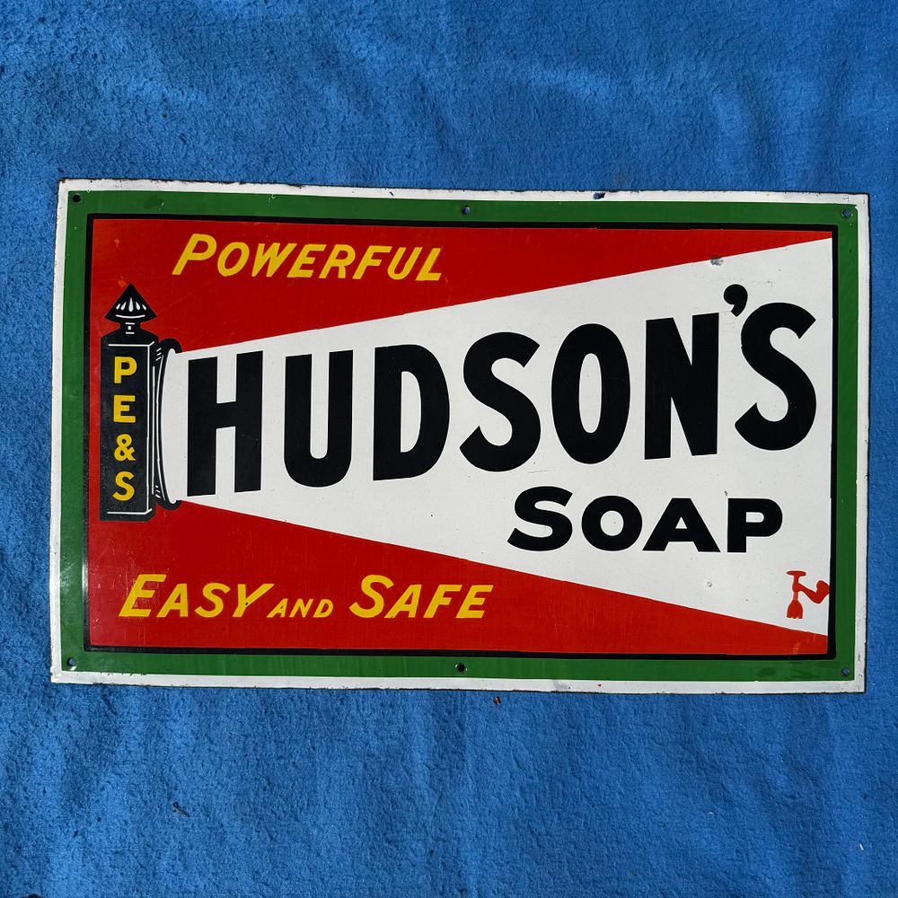 Lot 305: Hudson's Soap Enamel Advertising Sign