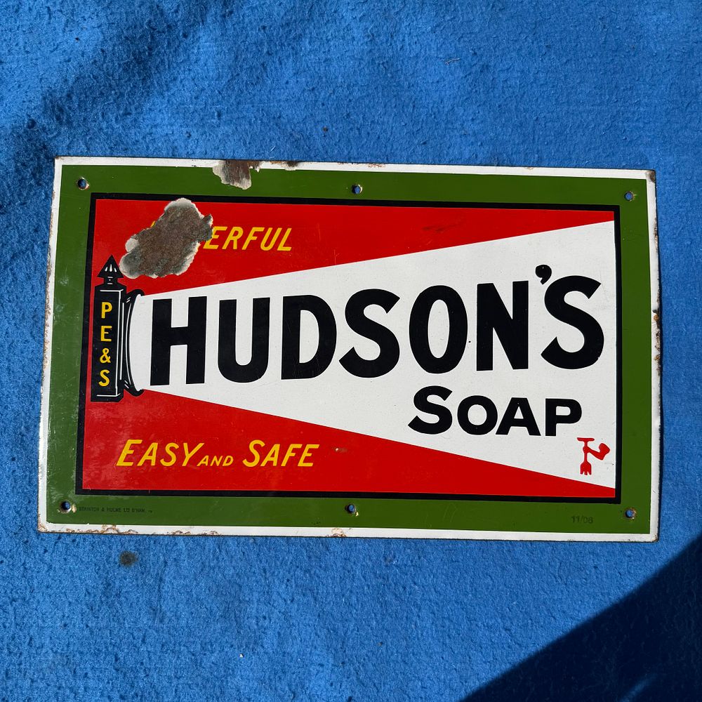 Lot 309: Hudson's Soap Enamel Advertising Sign