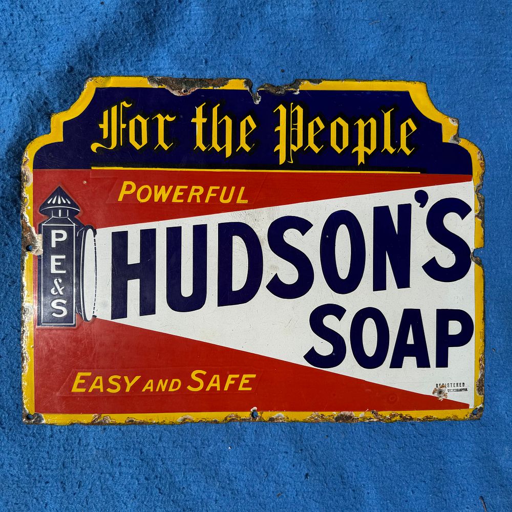 Lot 344: Hudson's Soap Enamel Advertising Sign