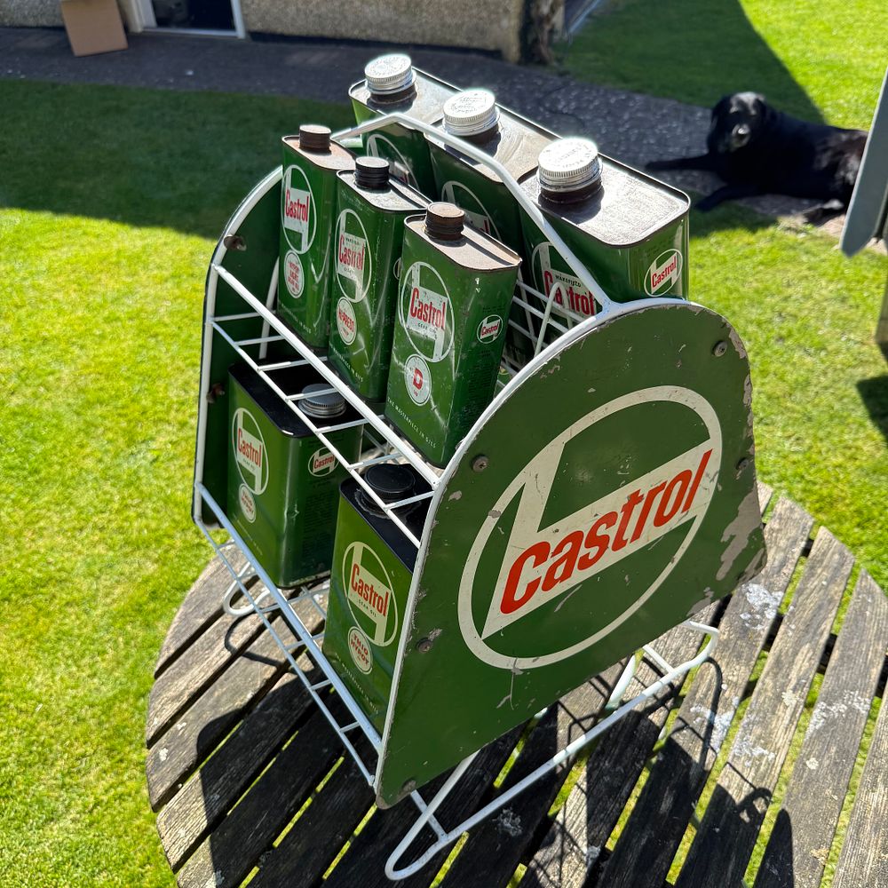 Lot 155: Castrol Oil Tin Display Rack and Ten Motor Oil Tins