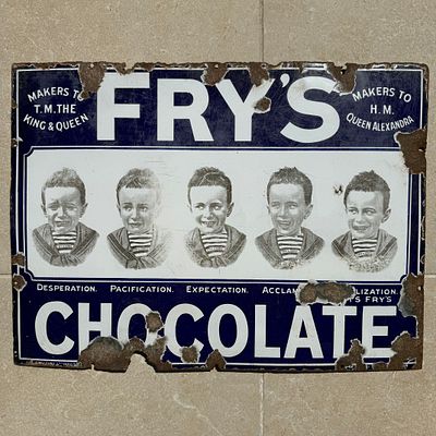 Fry's Chocolate Five Boys Enamel Advertising Sign