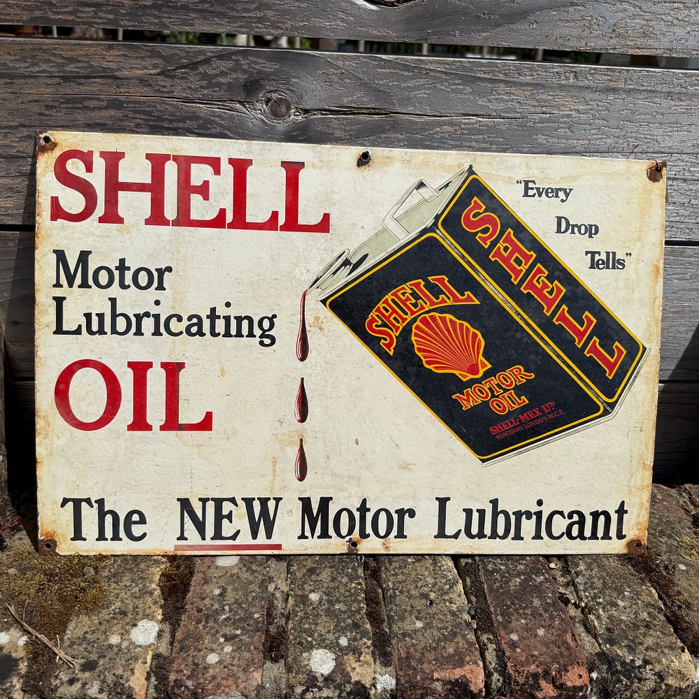 Lot 571: Shell Motor Lubricating Oil Enamel Advertising Sign, reproduction