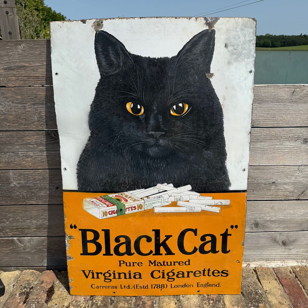 Lot 367: Black Cat Virginia Cigarettes Enamel Advertising Sign