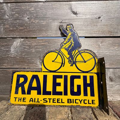 Raleigh The All-Steel Bicycle Flanged Enamel Advertising Sign