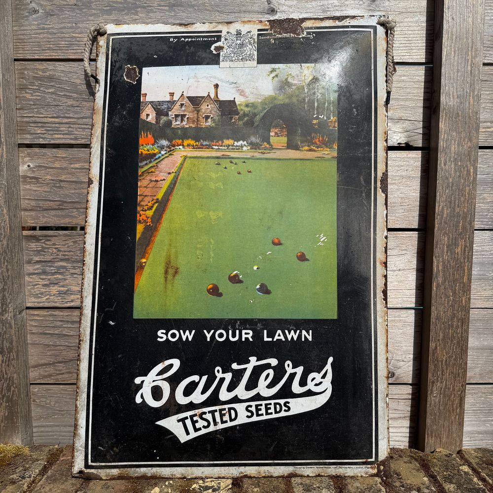 Lot 509: Carters Tested Seeds Sow Your Lawn Metal Advertising Sign