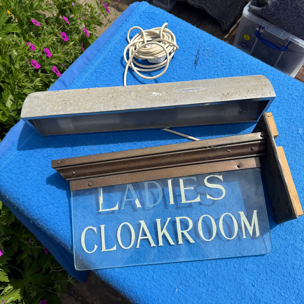 Lot 522: Ladies Cloakroom Illuminated Advertising Sign and Light Fixture
