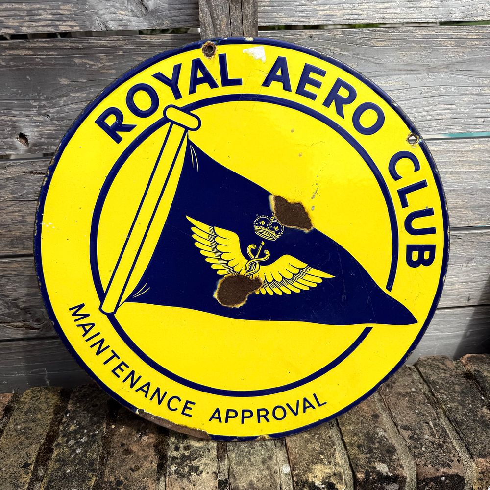 Lot 484: Royal Aero Club Maintenance Approval Enamel Advertising Sign