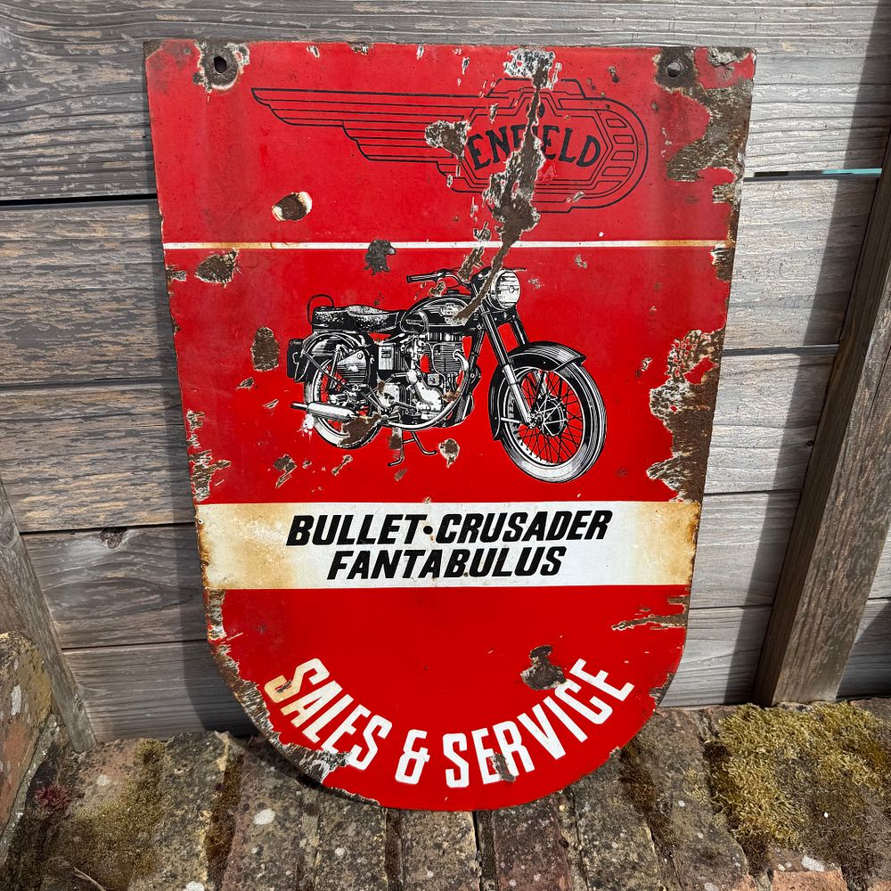 Lot 567: Enfield Sales & Service Enamel Advertising Sign