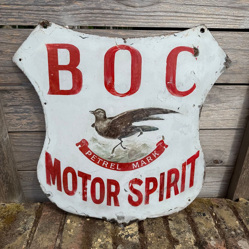 Lot 568: BOC Petrel Mark Motor Spirit Enamel Advertising Sign