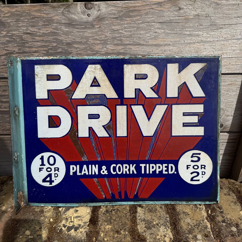 Lot 591: Park Drive Flanged Enamel Advertising Sign